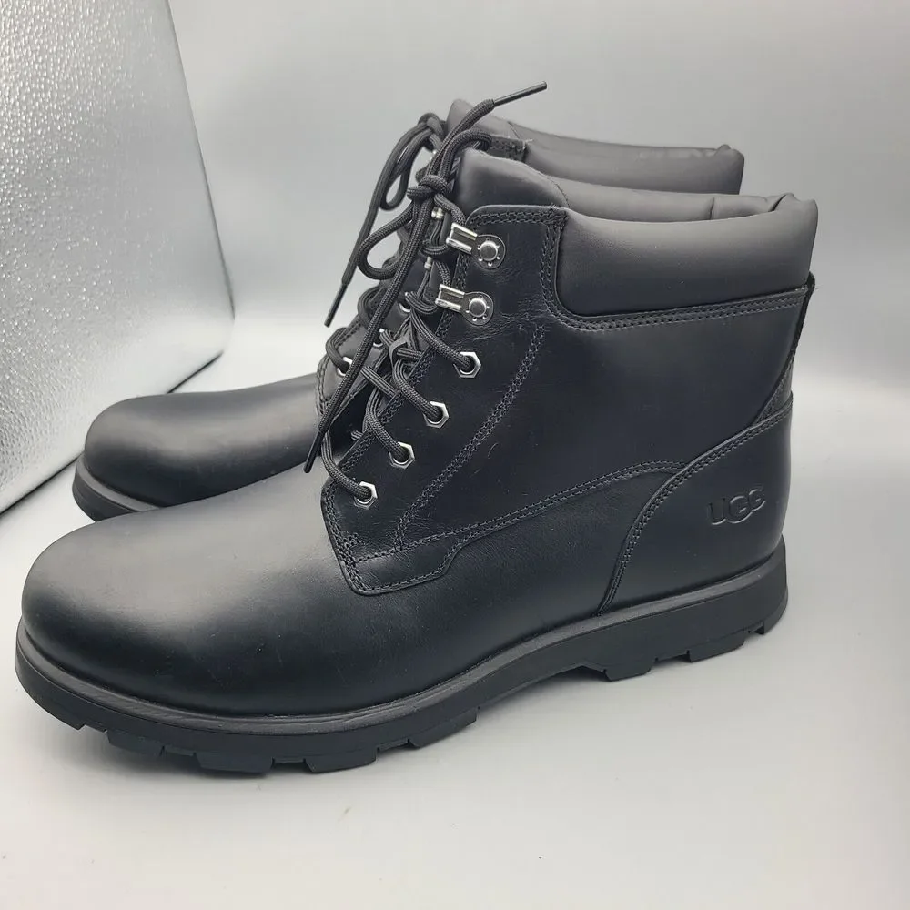 UGG Mens Boots Stenton Waterproof Leather Black Lace Up Workboots US 13 New
